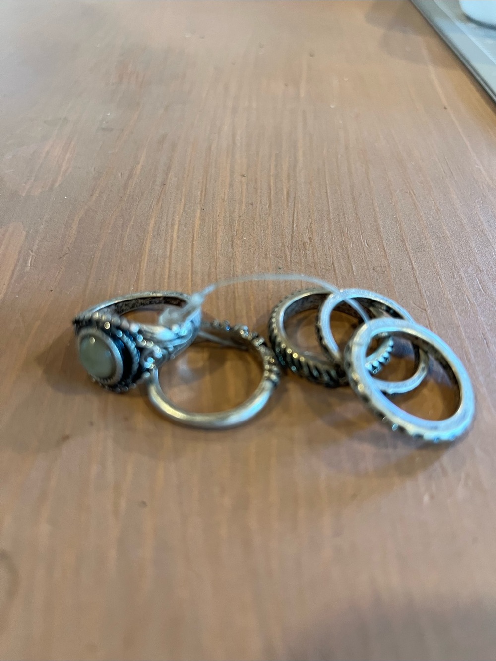 New ring bundle green synthetic stone stackable oxidized rings five new w/plasti